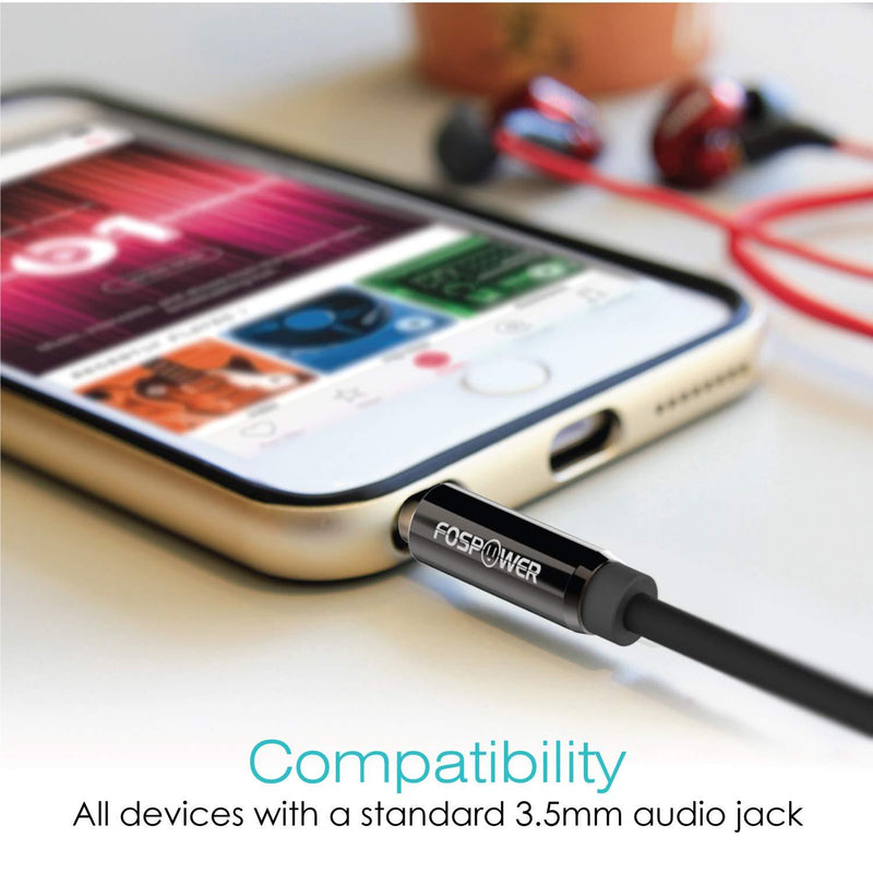 FosPower Audio Cable (1 FT), Stereo Audio 3.5mm Auxiliary Short Cord Male to Male Aux Cable for Car, Apple iPhone, iPod, iPad, Samsung Galaxy, HTC, LG, Google Pixel, Tablet & More 01 Feet