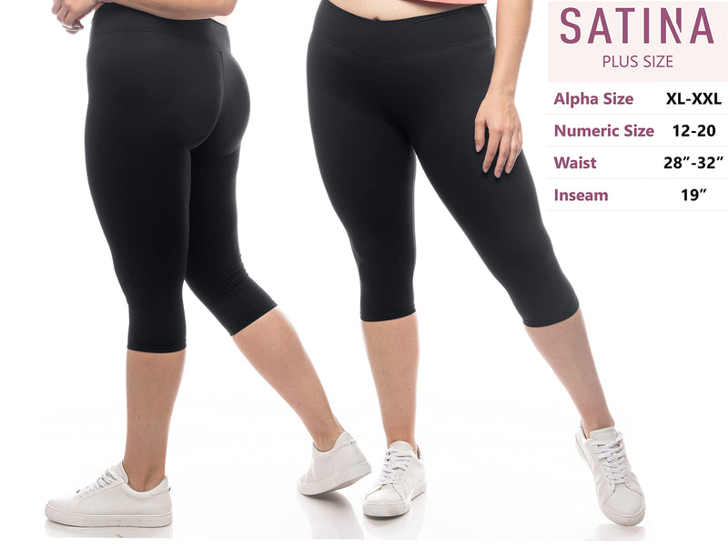 SATINA High Waisted Leggings - 25 Colors - Super Soft Full Length Opaque Slim One Size 03 Capri Black