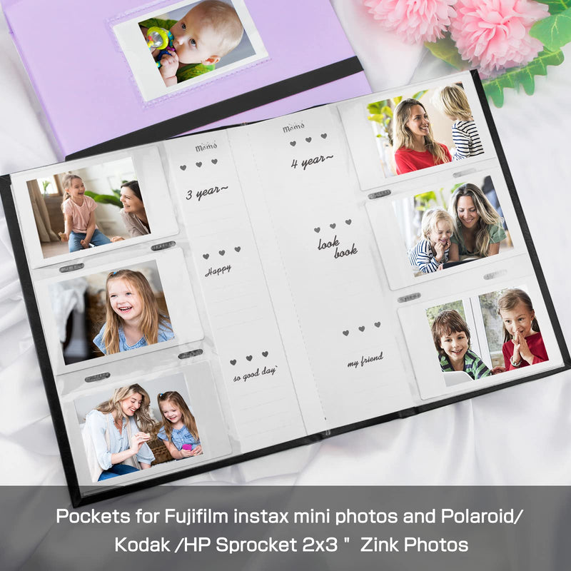 Photo Album for Fujifilm Instax Mini Camera, 180 Pockets Instax Mini Album with Memo Areas, 2X3 Photo Album for Polaroid 2x3 ZINK Film Camera, Fujifilm Instax Mini 11 9 8 40 Evo Instant Camera, Black