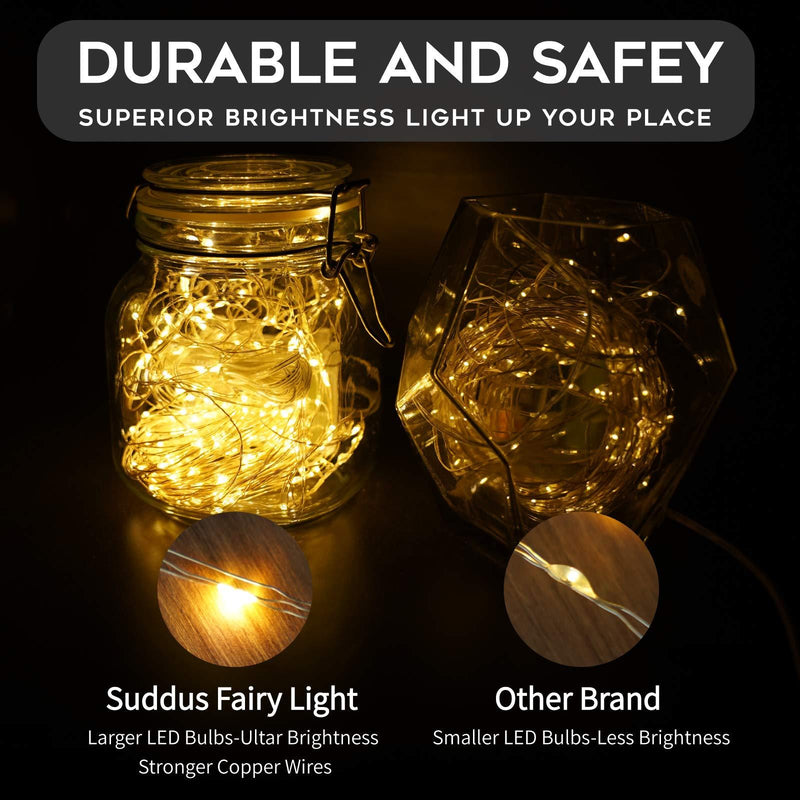 SUDDUS 66ft 200 LED Copper String Light, Fairy Lights Warm White Battery Operated, Waterproof Copper Wire Lights Remote Control for Bedroom, Yard, Tapestry 200LED