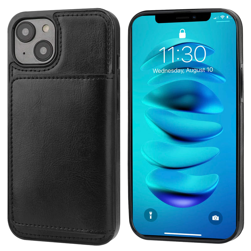 KIHUWEY Compatible with iPhone 14 Wallet Case Credit Card Holder, Premium Leather Kickstand Flip Hidden Magnetic Clasp Durable Shockproof Protective Cover for iPhone 14 6.1 inch (Black) Black