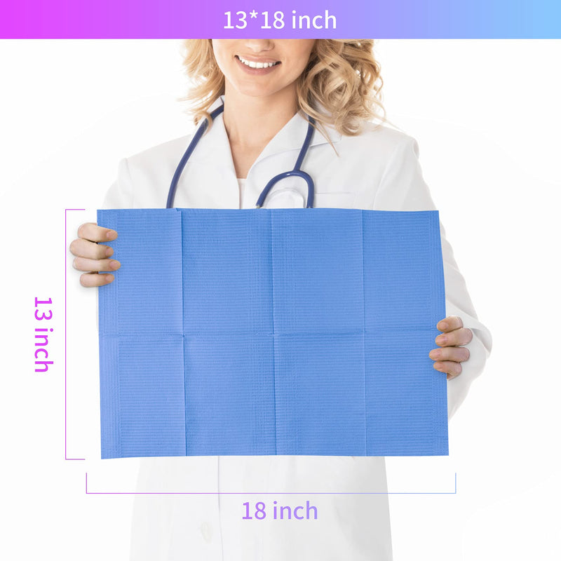 Annhua Dental Bibs Waterproof Polyback Towel Patient Bib Disposable Tattoo Tray Covers, 3 Ply Tissue Napkin Lap Cloths Embossed - 13" x 18" - Dark Blue