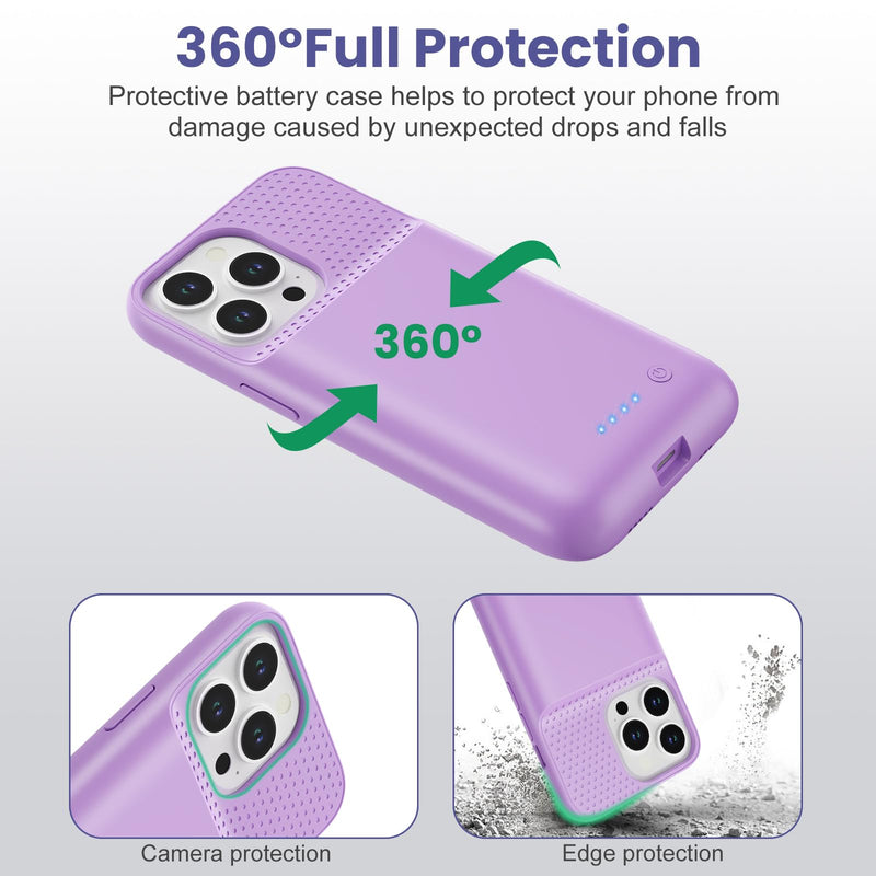 Ekrist Battery Case for iPhone 13/13Pro/14 (6.1 Inch),Real 7500mAh Battery Charging Case Portable Rechargeable Protective Extended Battery Charger Case for iPhone 13/13pro/14,Purple