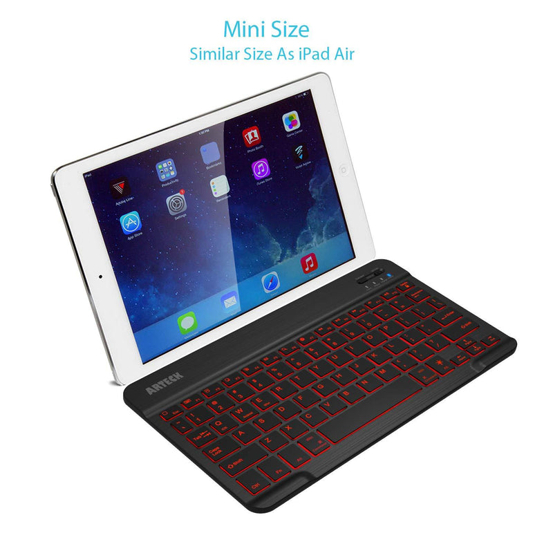 Arteck HB030B Universal Slim Portable Wireless Bluetooth 3.0 7-Colors Backlit Keyboard with Built in Rechargeable Battery, Black