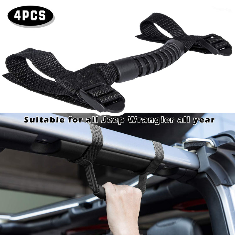 4 x Roll Bar Grab Handles Grip Handle for Jeep Wrangler YJ TJ JK JKU JL JLU Sports Sahara Freedom Rubicon X & Unlimited 1955-2021 (Black) Black