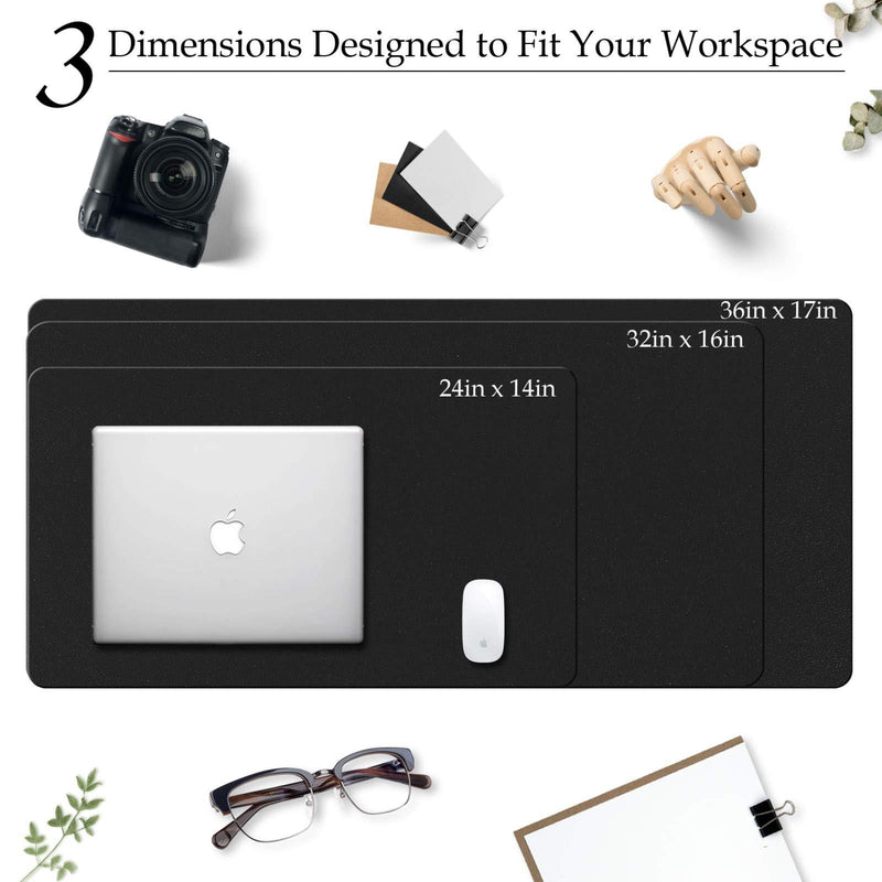 TOWWI PU Leather Desk Pad with Suede Base, Multi-Color Non-Slip Mouse Pad, 24” x 14” Waterproof Desk Writing Mat, Large Desk Blotter Protector (Black) Black 24" x 14"
