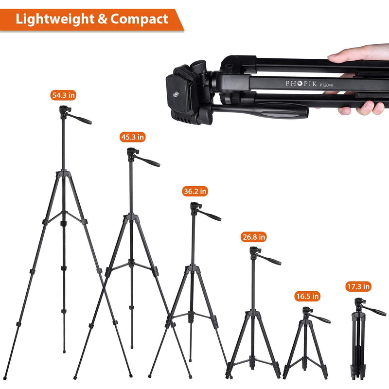 PHOPIK Lightweight Phone Tripod 55Inches, Video Tripod with 360 Panorama and 1/4â€ Mounting Screw for Mirrorless/Gopro/DSLR Camera, Phone Holder for Smartphone, Max Load 6.6 Lbs, Carry Bag Inclued