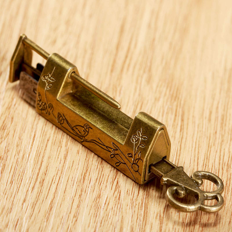 Dophee Old Style Chinese Carved Lock with Key & Pull Handle & Screws for Cabinet Jewelry Box Gift Box