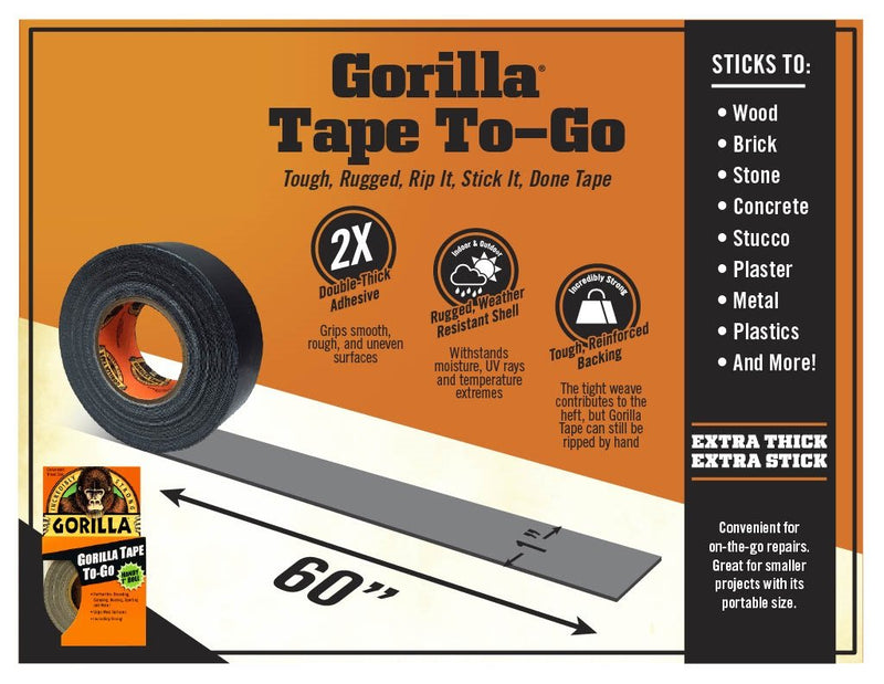 Gorilla Tape, Extra-Thick, All-Weather Duct Tape, 1" x 10yds, 1 1/2" Core, Black