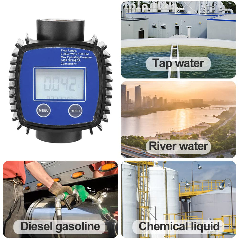 Flow meter digital display, high precision water diesel flow meter, flow meter for diesel petrol urea chemical liquids water oil, 1 inch internal thread, 5-120 liters/minute