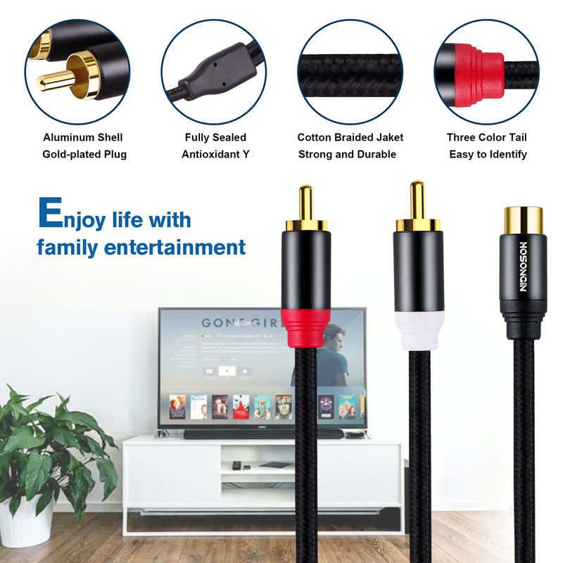 Subwoofer Cable RCA Splitter 1 Female to 2 Male, HOSONGIN RCA Y Adapter Splitter Cable with Black Cotton Braided Jaket and Gold-Plated Plug, 2 Pack/Length: 12 inch