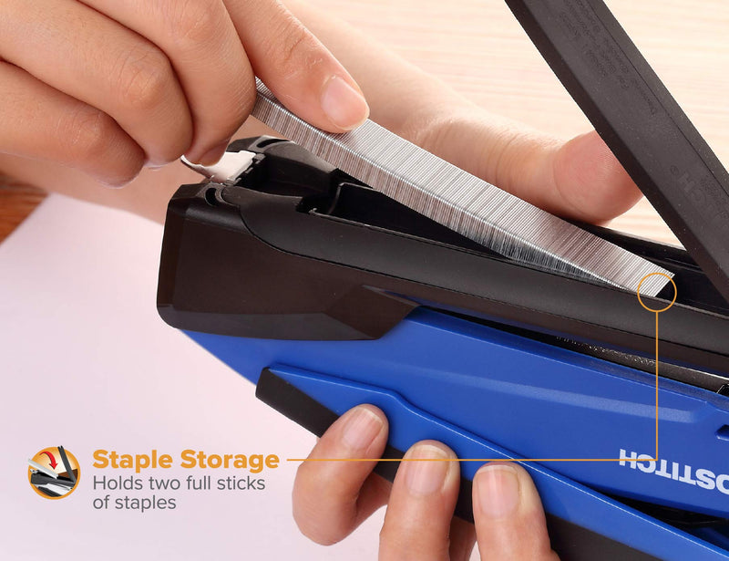 Bostitch Office InPower Spring-Powered Desktop Stapler, Blue (1122) Plastic-Full Strip