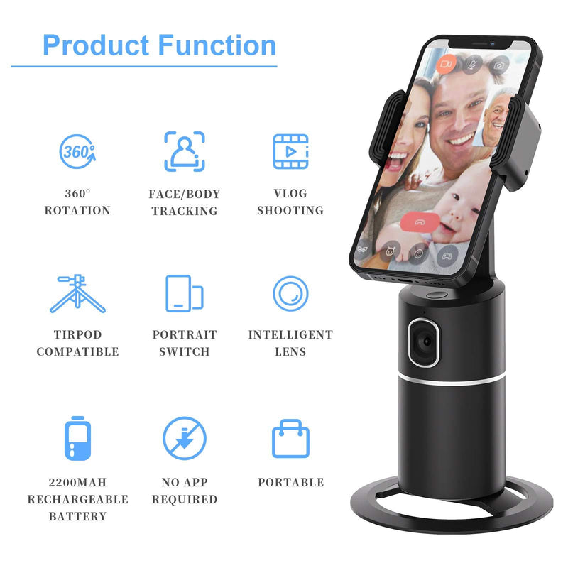 Auto Tracking Phone Holder,360° Rotation Face Body Track Mount,Tracking Tripod for Vlog Shooting Live Streaming,Build-in Battery,No APP Required(Black)… black