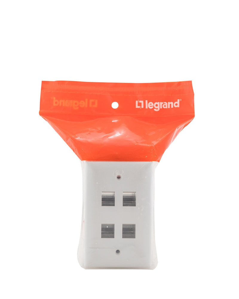 Legrand - OnQ 4 Port Keystone Single Gang Wall Plate, 1 Gang Keystone Wall Plate Supports 4 Keystone Insert, Screw-In Plastic, White, 10 Count, WP3404WH10 Pack of 10