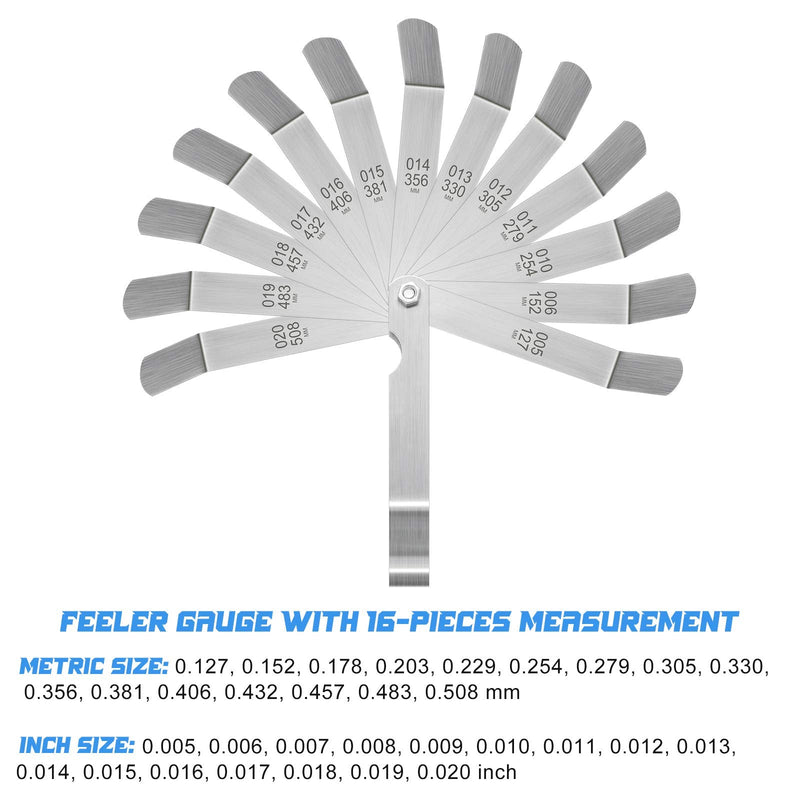 3 Pieces Stainless Steel Feeler Gauge Dual Marked Metric SAE Offset Valve Thickness Gauge 32-Pieces/ 26-Pieces/ 16-Pieces Feeler Gauge for Measuring Width Thickness