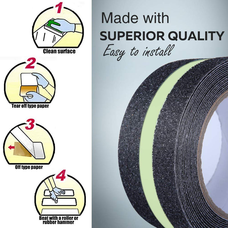 Anti Slip Grip Tape, Non-Slip Traction Tapes with Glow in The Dark Reduce The Risk of Slipping for Indoor or Outdoor Stair Tread Step and Other Slippery Surfaces - Keeps You Safe, 2 Inch x 16.4 Foot
