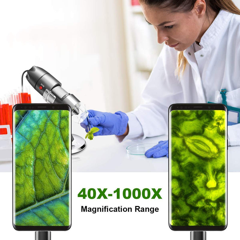 Cainda USB Microscope Camera 40x to 1000x Digital Microscope with Metal Stand and Carry Case Compatible with Android Windows 7 8 10 11 Linux Mac Portable Microscope Camera for Kids Gray