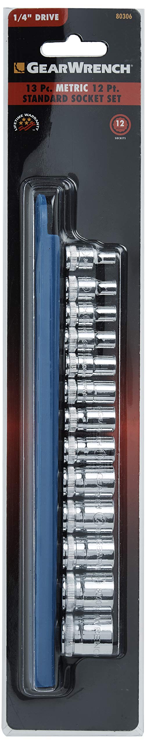 GEARWRENCH 13 Pc. 1/4" Drive 12 Pt. Standard Socket Set, Metric - 80306 13 Pc. Metric Standard