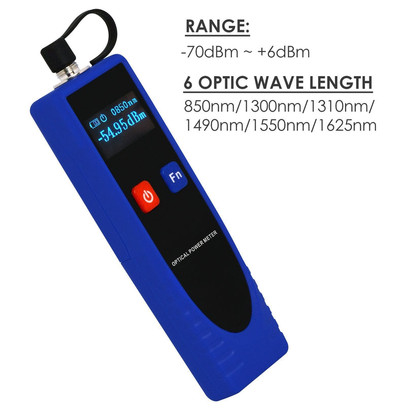 OPM Optical Power Meter Digital Power Factor Meter, -70~6dBm with 6 Optic Wave Length, Portable Fiber Optic Cable Tester with FC converter for FC/SC/ST