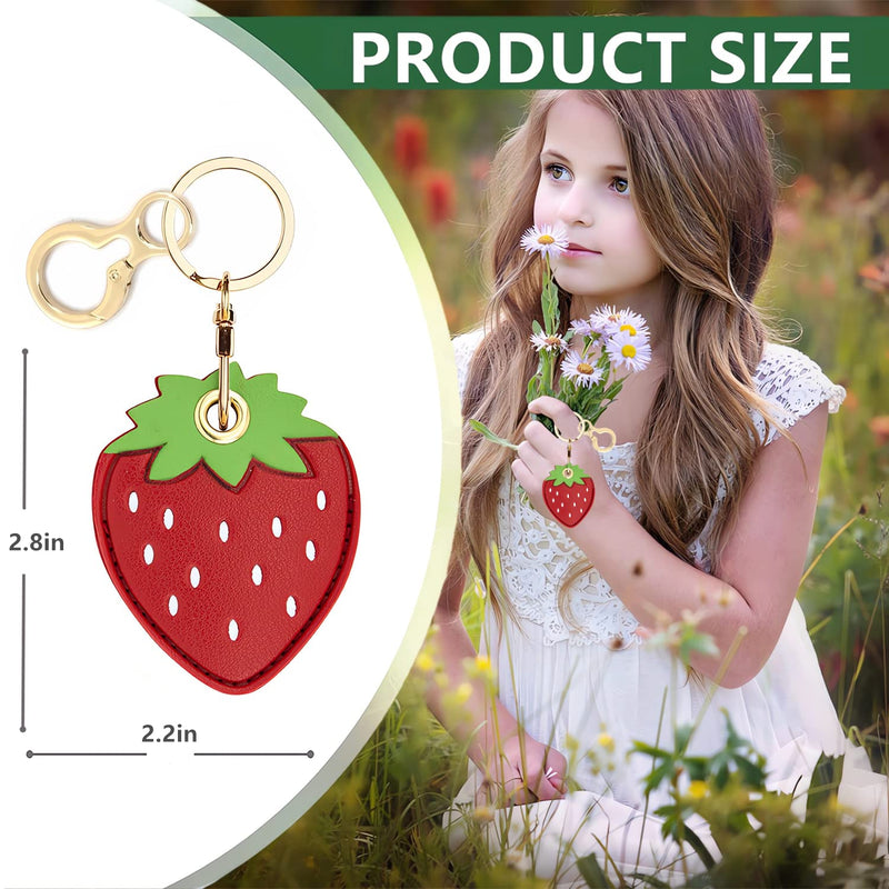Leather Keychain Holder Case Compatible with Apple AirTag, Cute Protective Air Tag Cover with Keychain Ring, Anti-Scratch Finder GPS Tracker Case for Wallet Keys(Strawberry) Strawberry