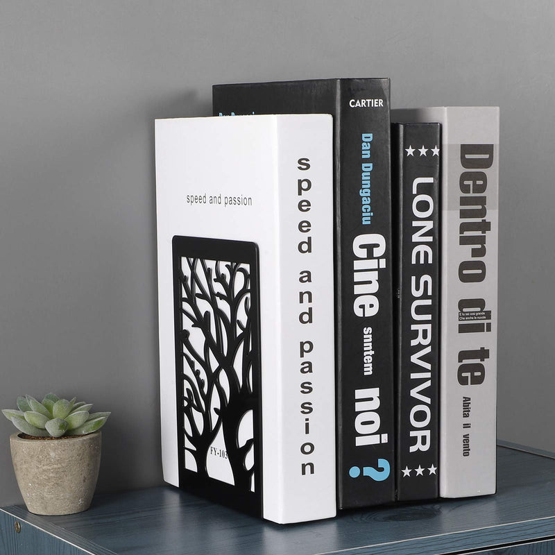 Book Ends, Bookends for Shelves, Bookends for Heavy Books, Book Shelf Holder, Decorative Book Ends, Metal Bookends Black 2 Pairs, Non Skid Book Stoppers