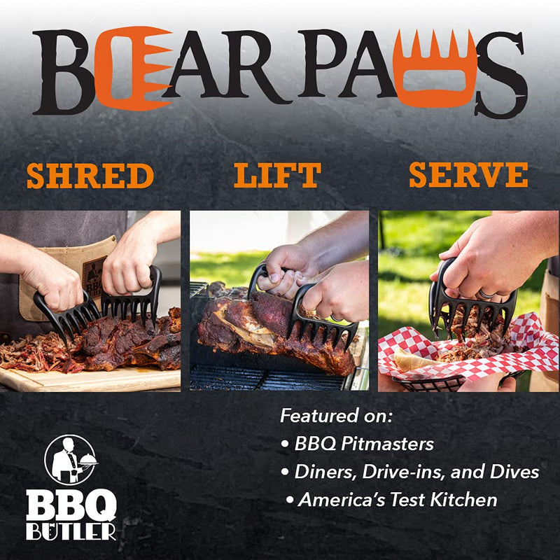 The Original Bear Paws Shredder Claws - Easily Lift, Handle, Shred, and Cut Meats - Essential for BBQ Pros - Ultra-Sharp Blades and Heat Resistant Nylon Black