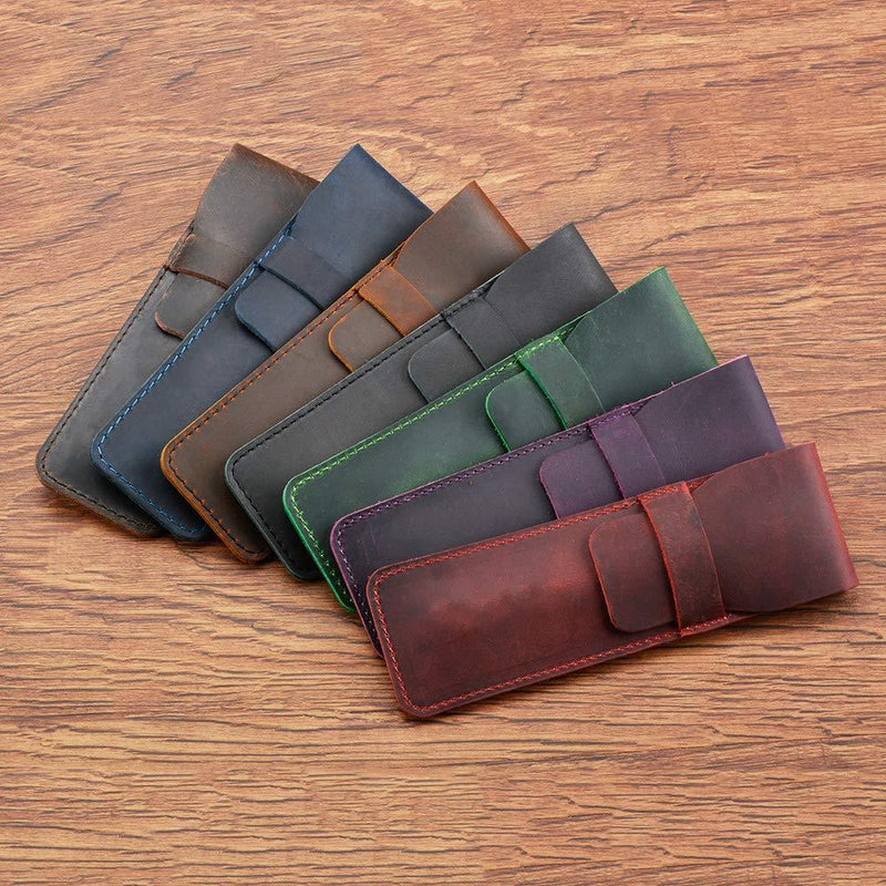 Daimay Leather Pen Case Holder Handmade Fountain Multi Pens Pouch Crazy Horse Leather Pen Protective Sleeve Cover â€“ Black
