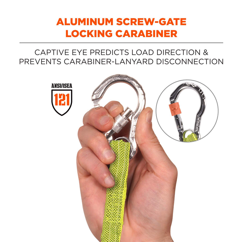 Ergodyne Squids 3100 Tool Lanyard with Single Carabiner and Adjustable Loop End, Standard Length, Lime