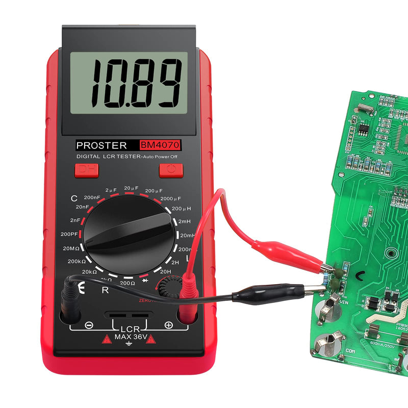 Proster LCR Meter Capacitance Inductance Resistance Tester Multimeter Self-Discharge with Overrange Display Red