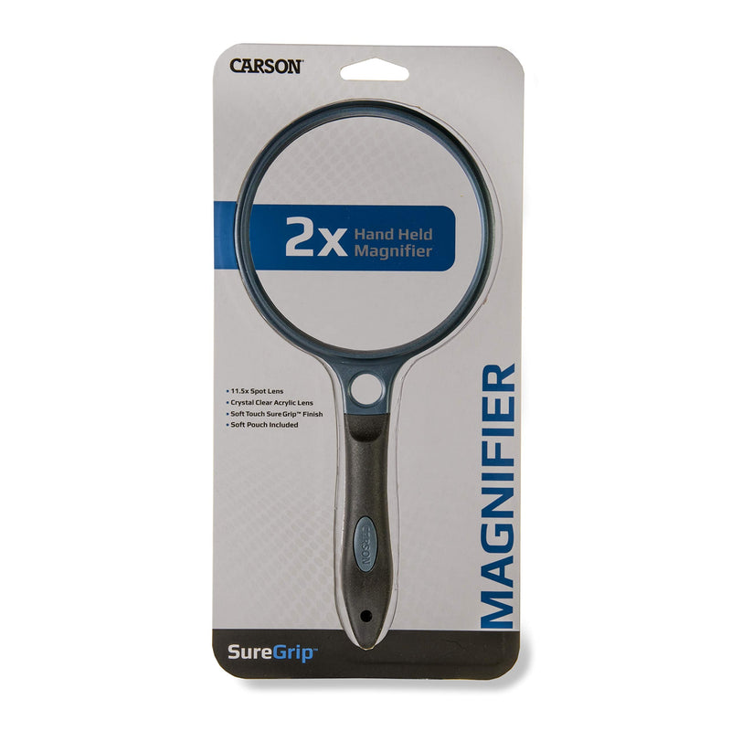 Carson SureGrip Series Hand Held or Hands Free 2x Power Magnifying Glasses For Reading, Low Vision, Inspection, Craft and Hobby Magnifiers 4.3 Inch Lens