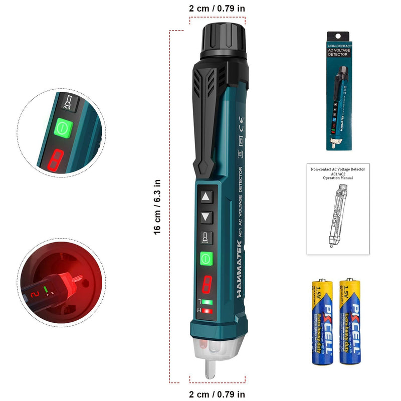 Non-contact voltage tester/phase tester, Hanmatek AC1 current tester continuity tester 12-1000V/48V-1000V, acoustic buzzer and light indicator voltage tester AC1
