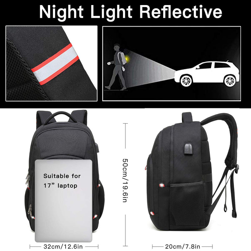 Travel Laptop Backpack,Extra Large Anti Theft College School Backpack for Men and Women with USB Charging Port,Water Resistant Big Business Computer Backpack Bag Fit 17 Inch Laptop and Notebook,Black Black