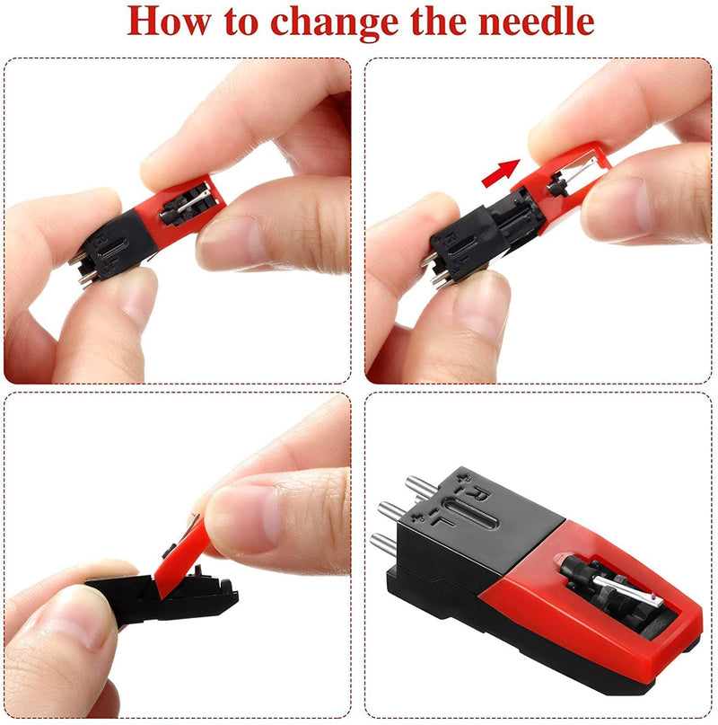 Record Player Needle, 1 PC Record Player Cartridge with 4 PCS Diamond Stylus Replacement for Crosley, Victrola, ION, LP, Phonograph