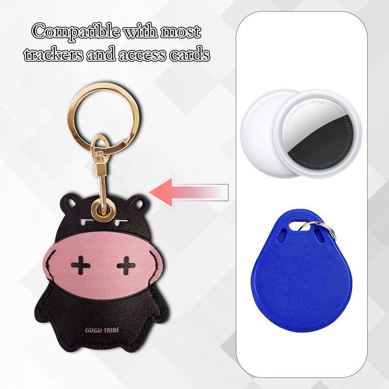 Leather Keychain Case Holder Compatible with Apple AirTag, GPS Airtag Keychain Finder Tracker with Key Ring, Anti-Scratch Protective Air Tag Cover for Keys, Wallet(Black Cow) Black Cow