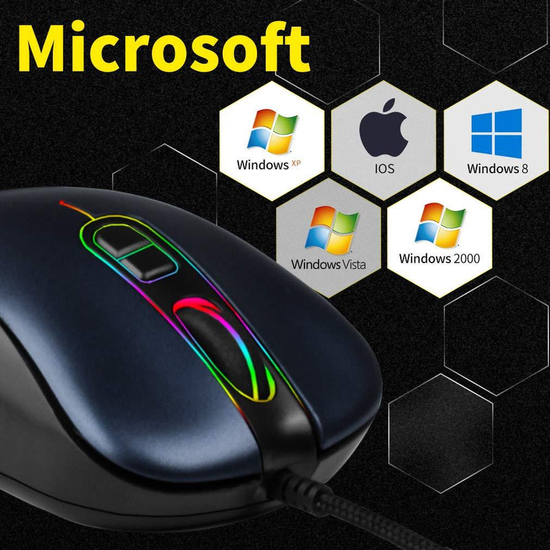 USB Computer Mice,RGB Optical Backlit USB Wired Mouse,6400 DPI 7 Buttons Premium and Portable Office and Home Mice Compatible with Windows PC, Laptop, Desktop,Notebook Blue