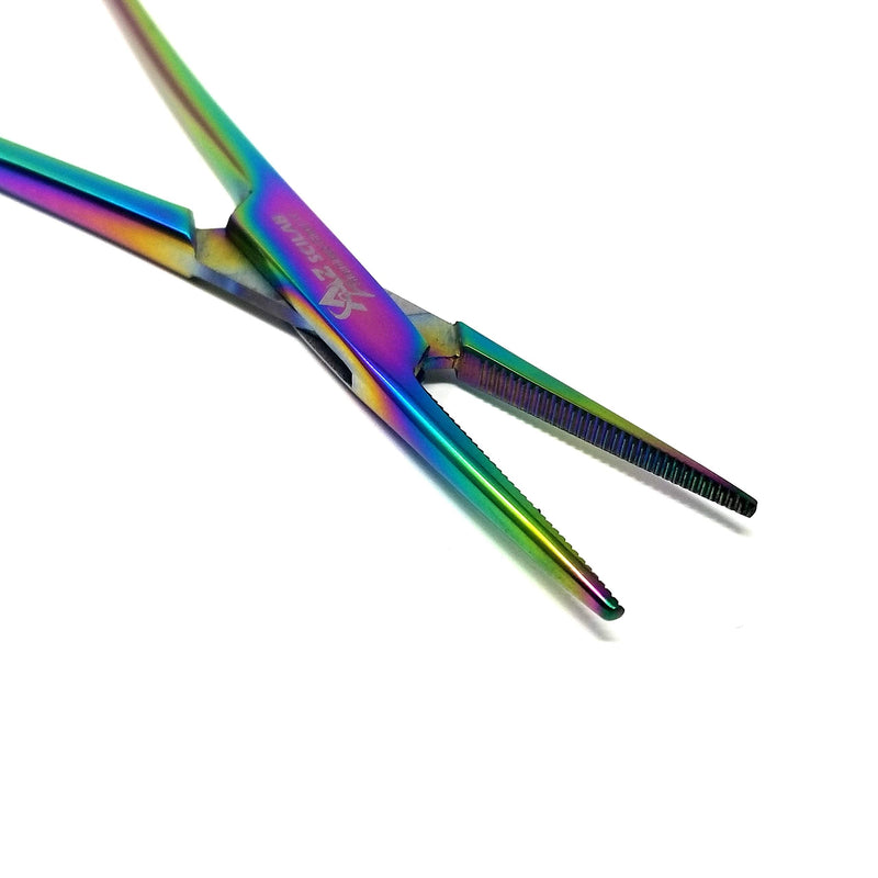 Set of 2 Multi Color Rainbow Mosquito Hemostat Forceps 5" Straight & Curved Pliers Stainless Steel (A2ZSCILAB Brand)