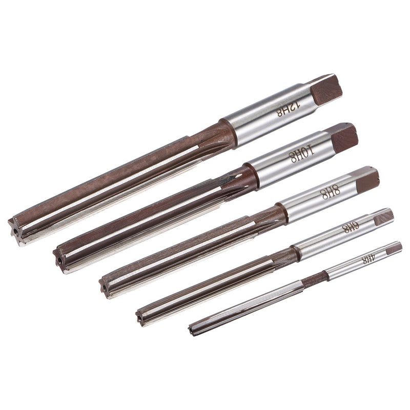 sourcing map 5pcs. 4/6/8/10/12mm H8 Carbon 6 Flute Straight Shank Milling Cutter Hand Reamer Set
