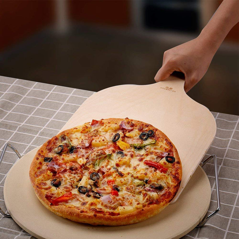 Premium Natural Wood Pizza Peel 12 inch, Large Pizza Paddle Spatula, Cutting Board for Baking Homemade Pizza and Bread - Set of 2