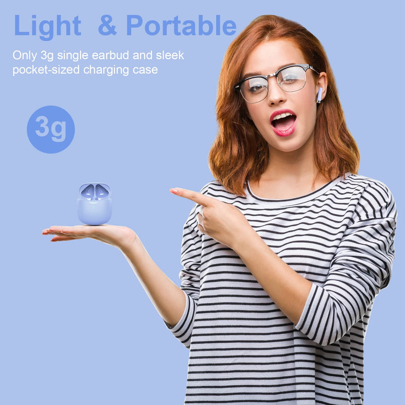 Wireless Earbuds, Bluetooth 5.3 Headphones in Ear with Noise Cancelling Mic, Bluetooth Earbuds Stereo Bass, IP7 Waterproof Sports Earphones, 32H Playtime USB C Charging Ear Buds White for Android iOS Purple
