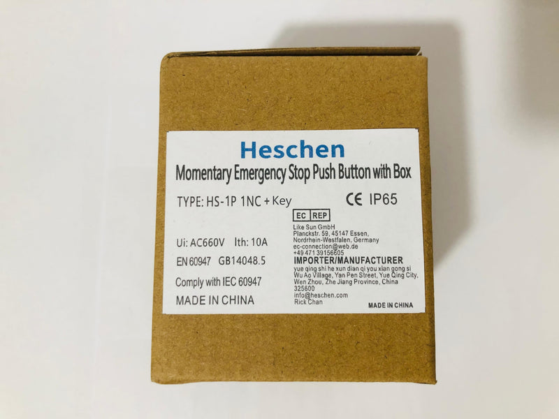 Heschen Red Sign Weatherproof Emergency Stop Push Button Switch, 660V 10A, with Box and Key