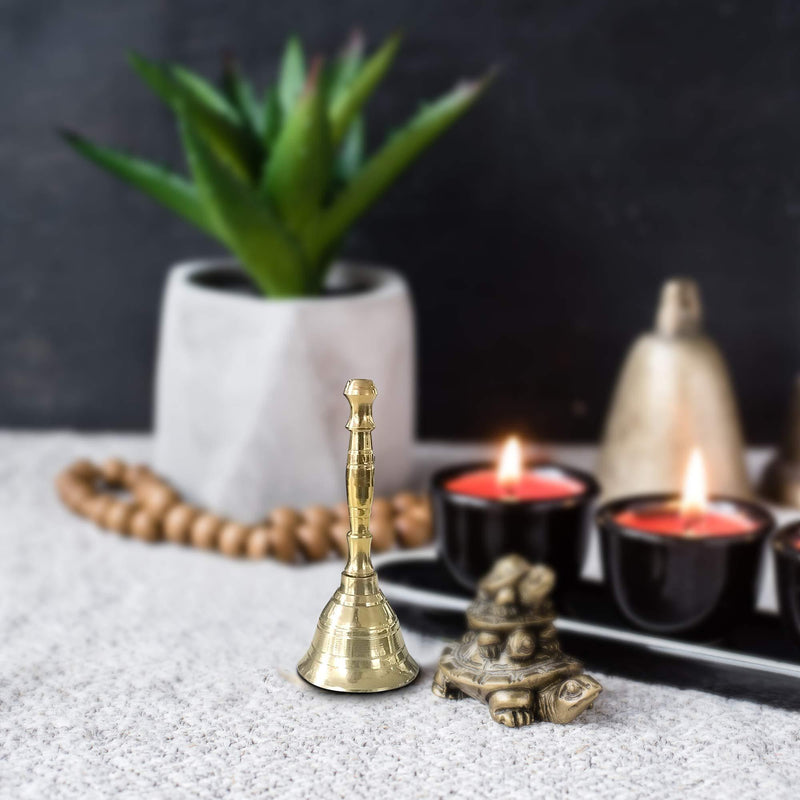 Shubhkart Solid Brass Hand Bell- Puja Ghanti for Wedding Events Decoration, Food Line, Alarm, Jingles, Service Bell(Small)