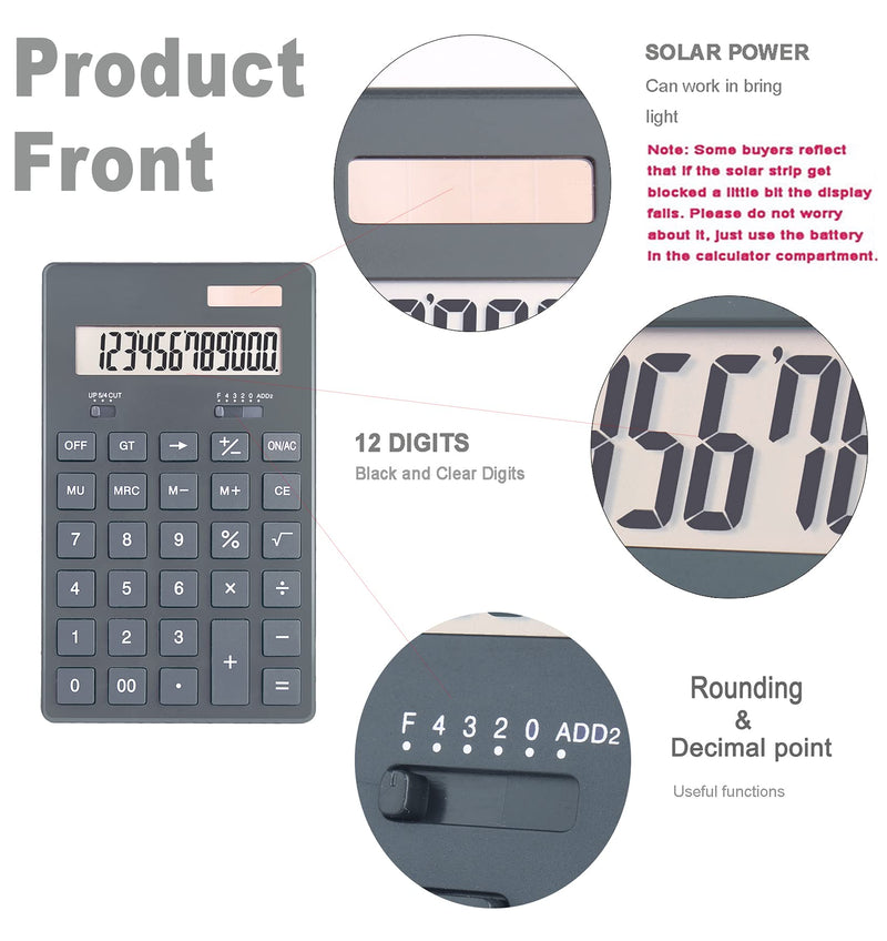 Office Calculator,BESTWYA 12 Digit Dual Power Business Handheld Desktop Calculator (Black and White,2 Pieces) (Black and White)