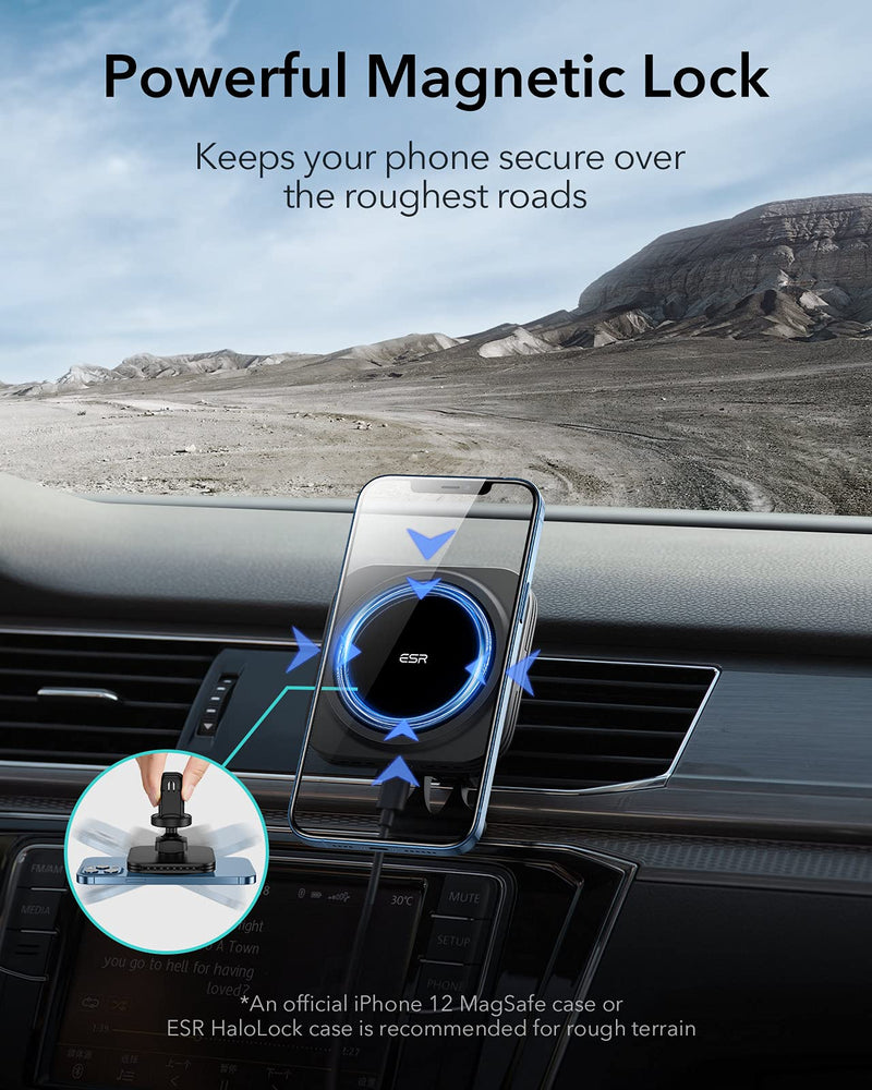 ESR HaloLock Magnetic Wireless Car Charger, Fast Charging, Compatible with MagSafe Car Charger, Air Vent Mount Compatible with iPhone 12/12 Pro/12 mini/12 Pro Max, Black