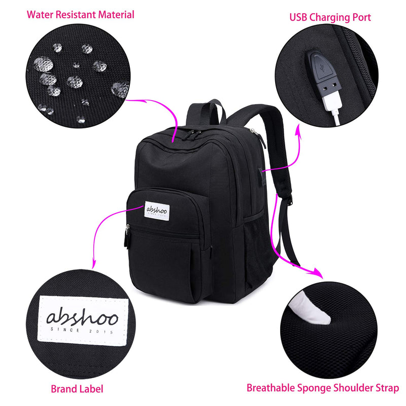 Abshoo Classical Basic Travel Backpack For School Water Resistant Bookbag Usb Black