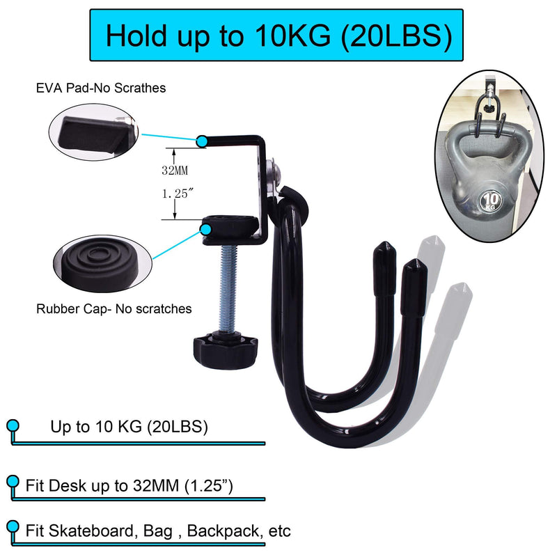 YYST Desk Store Clamp-On Skateboard Holder/Skateboard Hook /Mini Cruiser Hanger | Provides a Convenient Place to Hang Skateboard or Longboard to Reduce Clutter (20 lb. Capacity)- No Board (1) 1