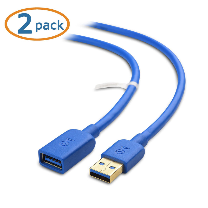 Cable Matters 2-Pack USB to USB Extension Cable (USB 3.0 Extension Cable) in Blue 6 ft for Oculus Rift, HTC Vive, Playstation VR Headset and More 6 Feet