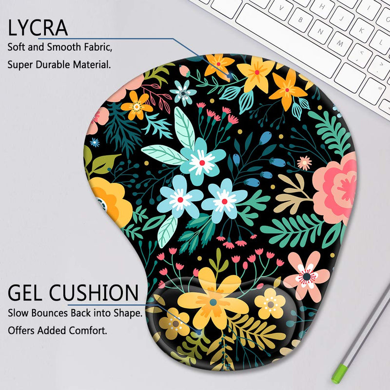 Ergonomic Mouse Pad with Gel Wrist Rest Support, HOMKUMY Cute Mouse Pads with Non-Slip Rubber Base Wrist Rest Pad for Home, Office & Travel Easy Typing & Pain Relief, Blooming Flowers Blue