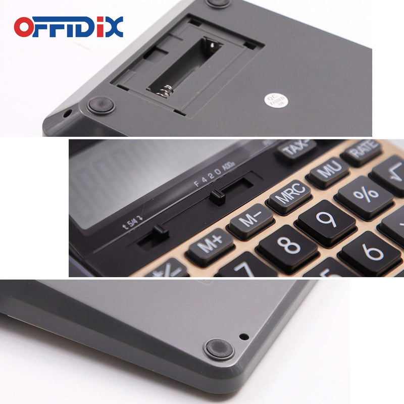 OFFIDIX Desktop Calculator 12 Digit with Large LCD Display, Desk Calculator Solar Battery Dual Power Electronic Calculator, Business Calculator with Tax Functions,Perfect for Office, Home, School Gold