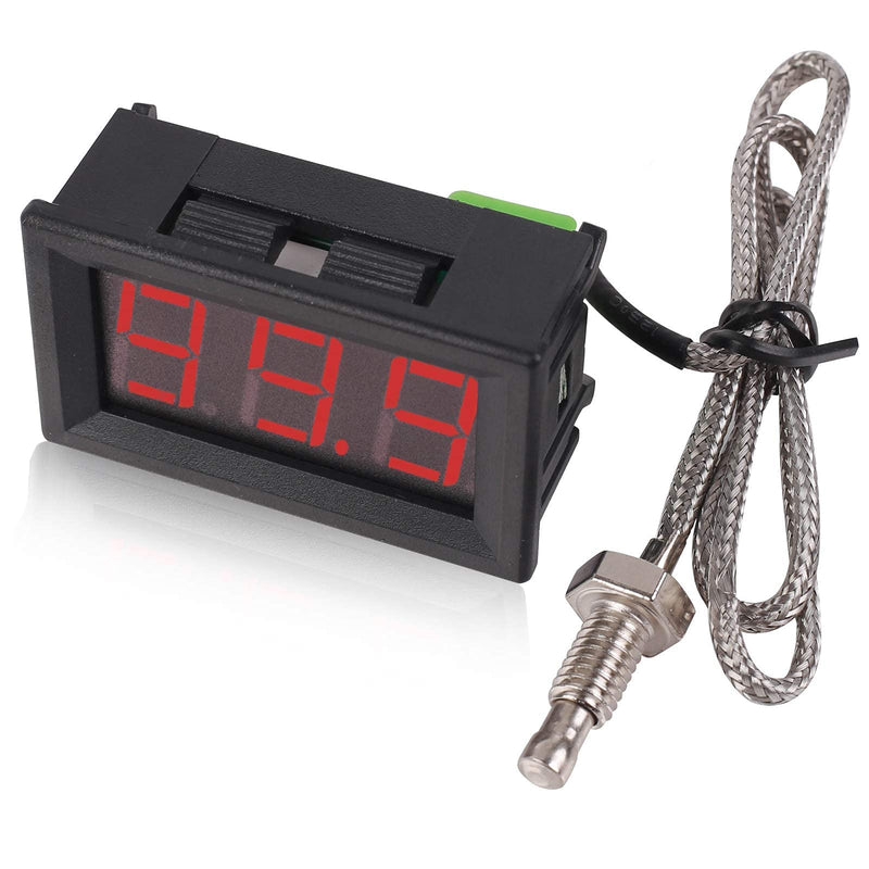 PEMENOL 2 Pcs 12V Red Fahrenheit Digital Temperature Meter, -76F~999F LED Display with Industrial Grade 0.5m K-Type Thermocouple Temperature Sensor M6 1Pc