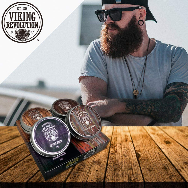 4 Beard Balm Variety Pack (1oz Each)- Sandalwood, Pine & Cedar, Bay Rum, Clary Sage- Styles, Strengthens & Softens Beards & Mustaches - Leave in Conditioner Wax for Men 1 Ounce (Pack of 4)